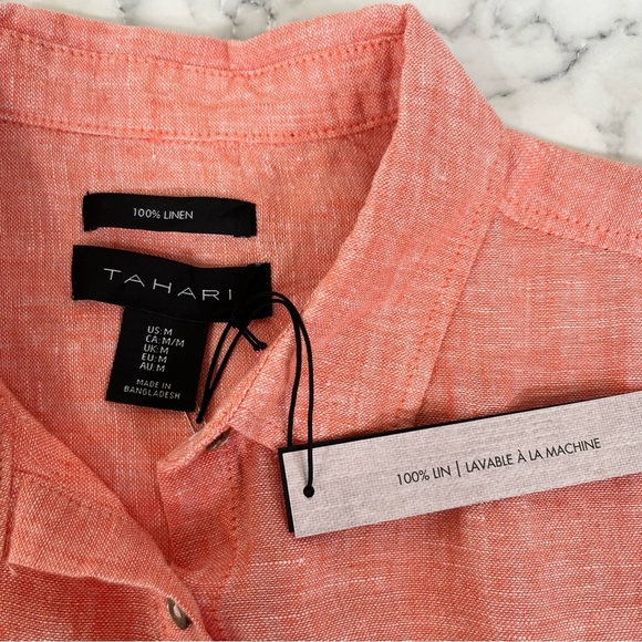 Tahari 100% linen button front tunic top heathered orange laganlook size medium - Picture 9 of 9